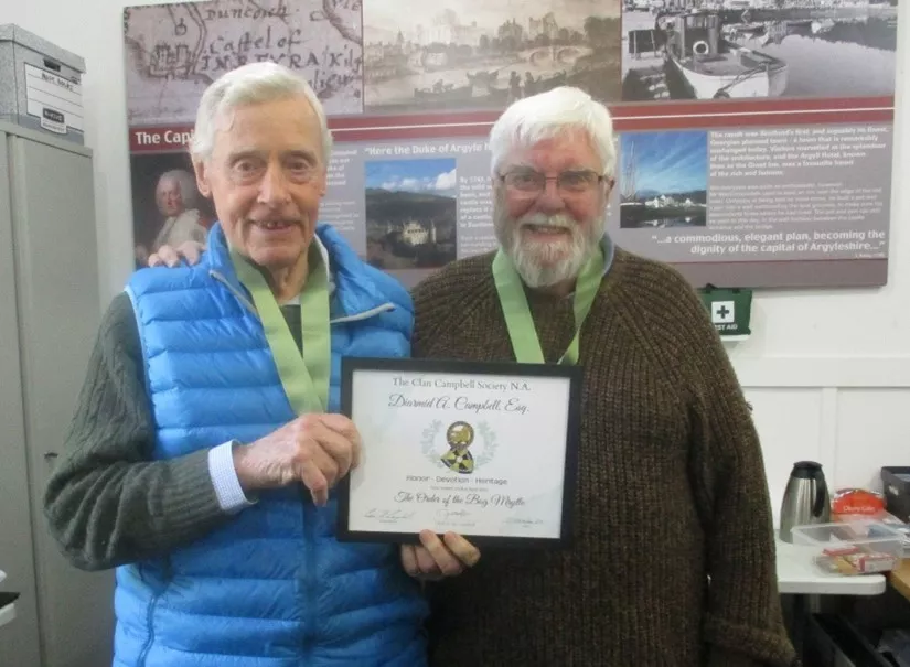Clan Campbell Society (North America) has inducted its greatest friends and supporters in Scotland, Diarmid A. Campbell, Esq. and Duncan Beaton, into the Order of the Bog Myrtle. 