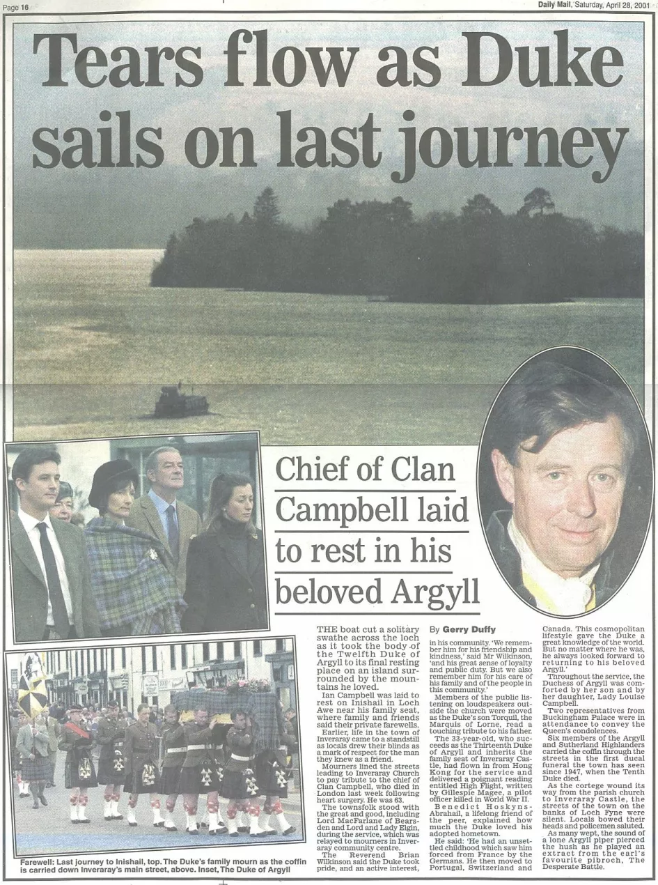 12th Duke of Argyll Daily Mail Obit 28 April 2001